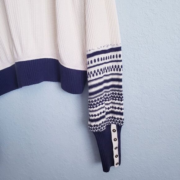 Free People Get Cozy Swit Sweater Ivory and Navy - Picture 3 of 8